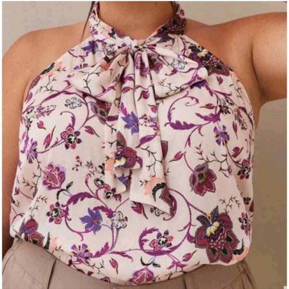 Torrid Floral Satin Bow Tie-Front Halter Tuni Top Womens Size 2x - Picture 1 of 7